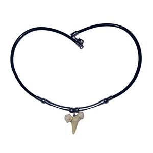 Black Cord Silver Necklace with Shark Tooth Pendant Beach Surf 17"